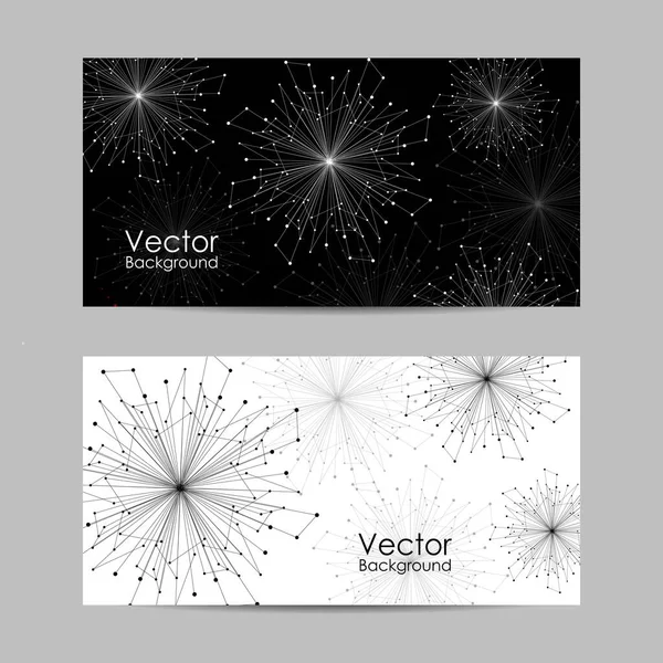 Conjunto de banners con líneas y puntos conectados. — Vector de stock