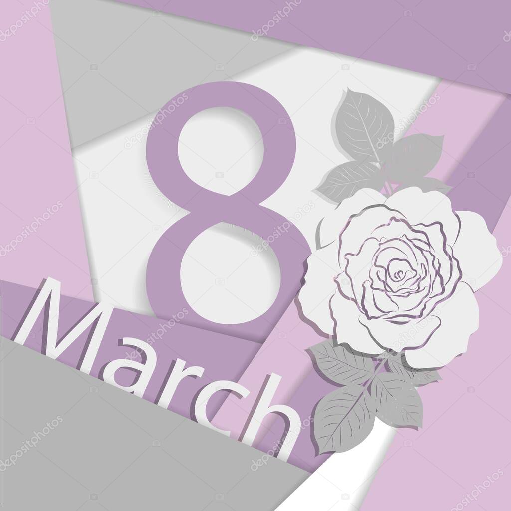 Womens day greeting card in material design style.