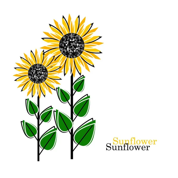 Tournesol avec feuilles vertes dans un style plat Illustrations De Stock Libres De Droits