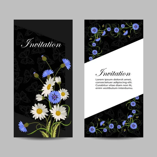 Conjunto de pancartas verticales con hermosas flores — Vector de stock