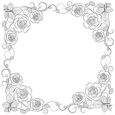 Siyah beyaz arka plan üzerinde izole basit çerçeve çiçek.