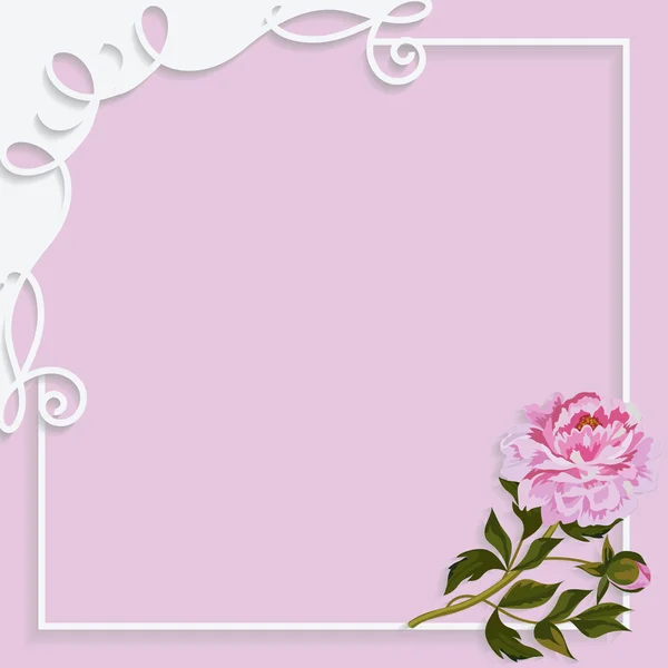 Cornice vintage con turbinii di carta e bella peonia  . — Vettoriale Stock