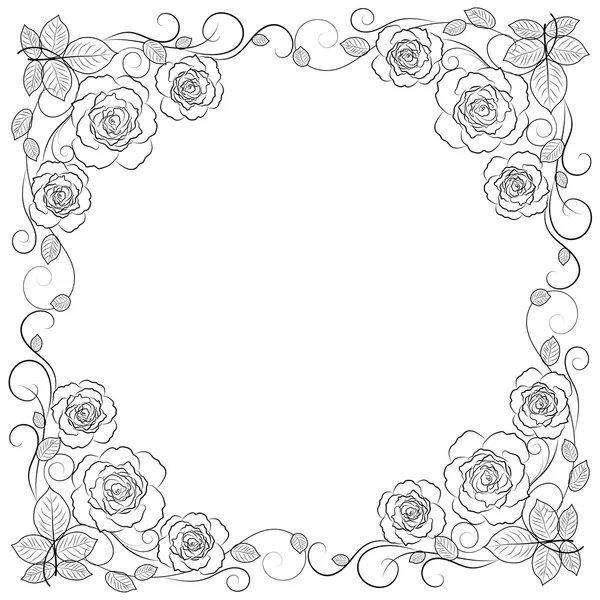 Simple floral frame in black isolated on white background. — Stock Vector