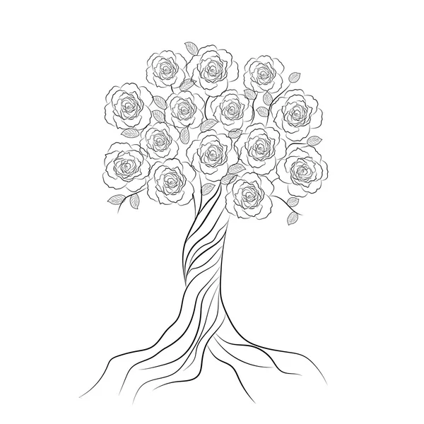 Decorative tree with flowers isolated on white background. — Stock Vector
