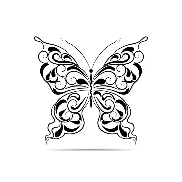 Modèle noir vintage en forme de papillon isolé sur fond blanc . — Image vectorielle