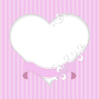 Vintage çerçeve şerit ve bitki desenine pembe bir arka plan ile bir kalp şeklinde.