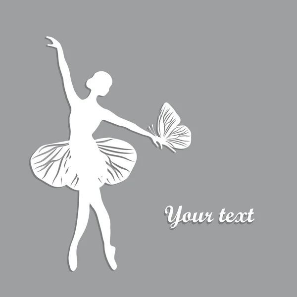 Silhouette de fille dansante avec papillon . — Image vectorielle