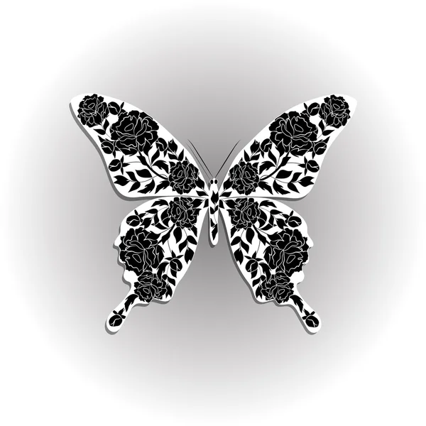 Hermosa mariposa con patrón floral . — Vector de stock