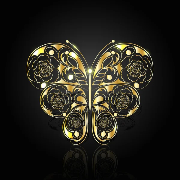 Золотий абстрактний метелик на чорному тлі — стоковий вектор