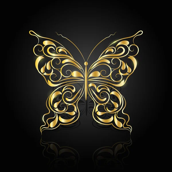 Gold abstract butterfly on black background — Stock Vector