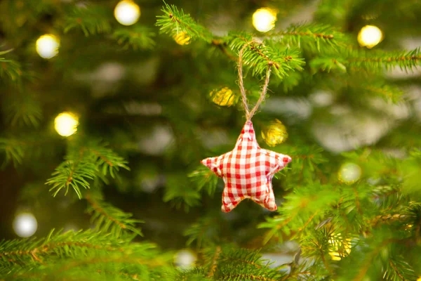 Decorações Têxteis Artesanais Para Natal Três Decorações Natal Feito Mão — Fotografia de Stock