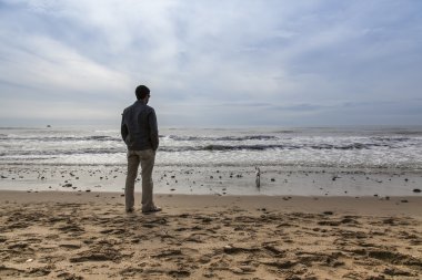 Adam köpeğini Jack Russell terrier ile oynamak