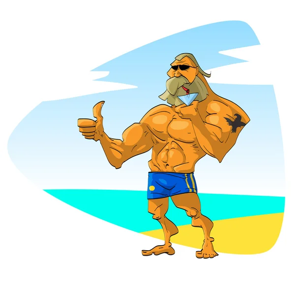 Musclé gars sur la plage . — Image vectorielle