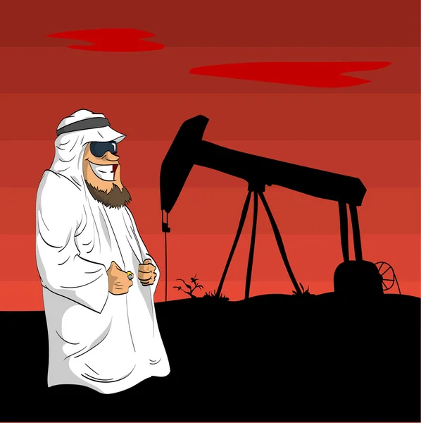 Arabského šejka s olejovým čerpadlem, která za ním — Stockový vektor