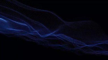 Fütürist Veri Teknolojisi ve Bağlantısı İçin Temiz Arkaplan Dinamik Mavi Dijital Dalga Hareketi Soyut Akan Parçacık Akımı Animasyonu