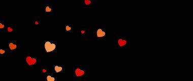 Kırmızı ve turuncu sayısız küçük kalp içeren tuhaf ve romantik bir siyah arkaplan, yavaşça süzülüyor ya da düşüyor. Sevgililer Günü, yıldönümleri ve düğün projeleri için ideal..