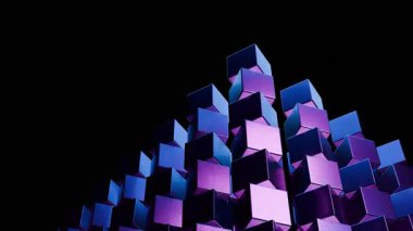 Işığı ve gölge efektlerini vurgulayan dinamik hareketli grafiklerle eşleştirilmiş, karmaşık dikey çizgiler oluşturan canlı mor gradyan plan. Ön yükleme