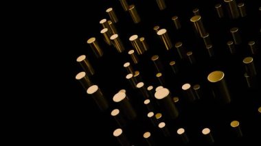 Dinamik Altın Silindirler Soyut Hareket Grafikleri Entelektüel Büyüme Teknoloji Ödülleri veya Kutlamalar için Yüzen Metalik Sütunlar