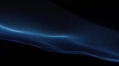 Kara Arkaplan 'da Soyut Mavi Parçacık Dalgalanması Teknoloji Veri ve Bağlantı İçin Modern Dijital Izgara Grafikleri