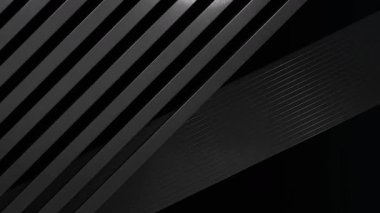 Dinamik soyut geometrik hareket grafikleri arka planda koyu açılı çubukların döngü animasyonu, monokromatik perspektif ve derinlik duygusu ile değişen bir şablon oluşturur.