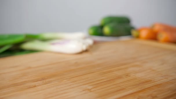 Falling Fresh Fennel On Wooden Cutting Board — Stock Video