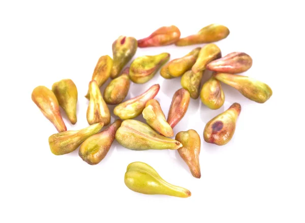 Beyaz arka plan makro portre üzerinde üzüm çekirdeği