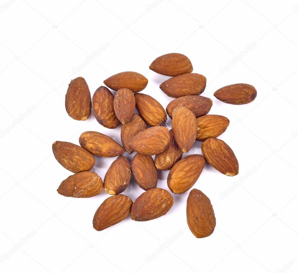Salted almond on white background