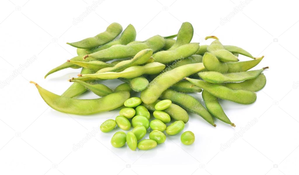 Green soybeans on white background