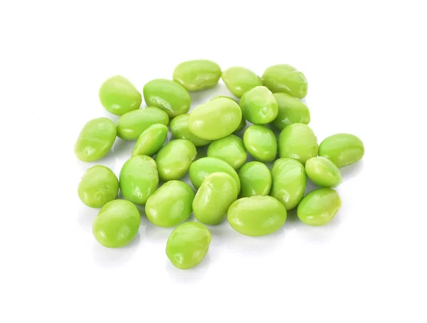 Green soybeans on white background — Stock Photo, Image