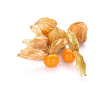 Beyaz arka planda yalıtılmış Cape bektaşi üzümü (physalis)