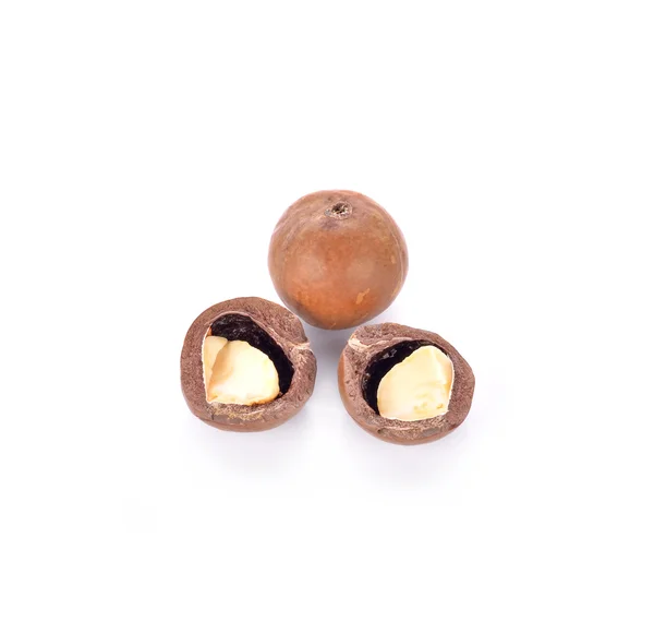 Macadamia-Nüsse auf weißem Hintergrund — Stockfoto