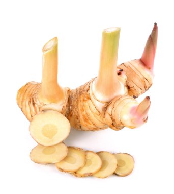 Beyaz arkaplanda Galangal