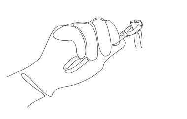 Diş hekiminin sürekli çizdiği yirmilik dişi paslanmaz çelik forseps, diş bakımını sembolize eden tek çizgi, tek sıra sanat..