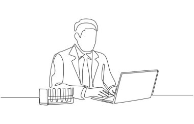 Deneysel sonuçları dizüstü bilgisayara, laboratuvar araştırma konseptine, tek satır sanata girerken sürekli bir çizim..