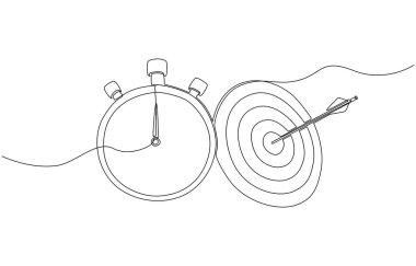 Kronometre ve okçuluk hedefinin kesintisiz çizimi, iş hedefine ulaşmak için etkili zaman yönetimini sembolize ediyor.