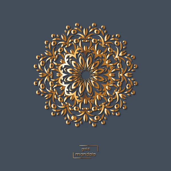 Bunga emas ornamental mandala oriental pada latar belakang warna biru. Pola etnik kuno. India, Asia, arab, islamik, motif ottoman. Ilustrasi vektor . - Stok Vektor
