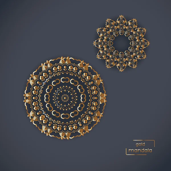 Dua mandala bunga emas ornamental oriental pada latar belakang warna biru. Pola etnik kuno. India, Asia, arab, islamik, motif ottoman. Ilustrasi vektor . - Stok Vektor
