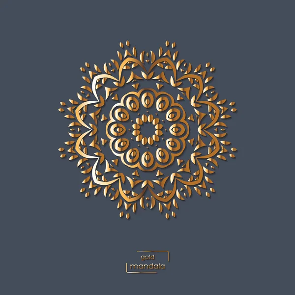 Bunga emas ornamental mandala oriental pada latar belakang warna biru. Pola etnik kuno. India, Asia, arab, islamik, motif ottoman. Ilustrasi vektor . - Stok Vektor