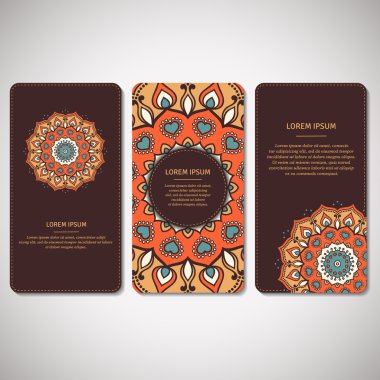 Süs kartları seti, çiçek mandala ile el ilanları