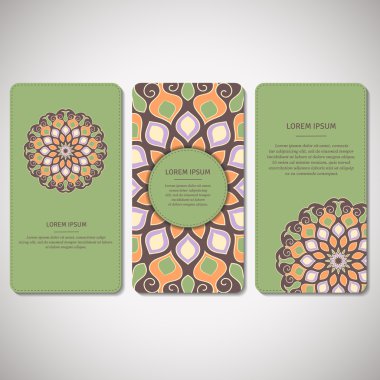 Süs kartları seti, çiçek mandala ile el ilanları