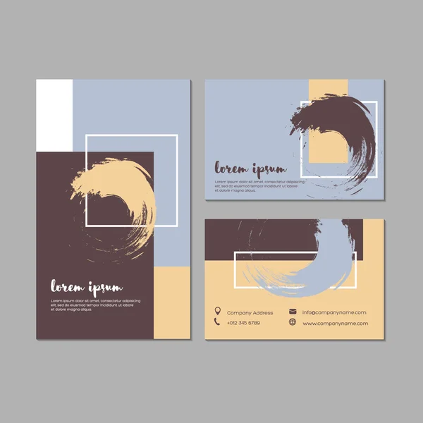 Grunge kartvizit geometrik şekiller ve elle çizilmiş dokuları ile kümesi.