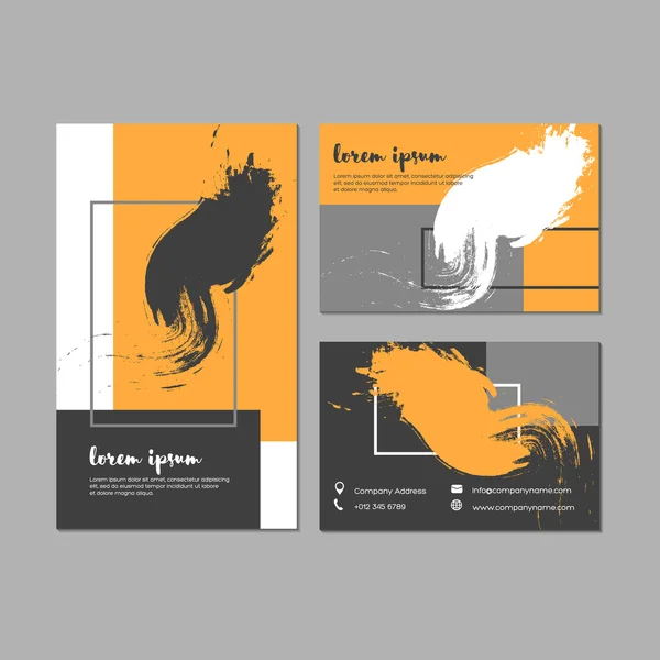 Grunge kartvizit geometrik şekiller ve elle çizilmiş dokuları ile kümesi.  