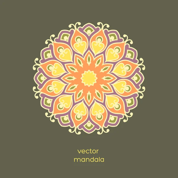 Mandala bunga berwarna-warni dengan latar belakang warna gelap. Gaya pola geometris dalam gaya oriental. India, Asia, arab, islamik, ottoman, moroccan motif. Ilustrasi vektor . - Stok Vektor