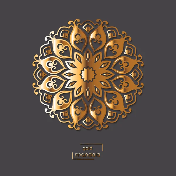 Okrasné zlaté květiny orientální mandaly na šedou barvu pozadí. Etnické vinobraní vzor. Asijské, indické, arabské, islámskou, osmanské motiv. Vektorové ilustrace. — Stockový vektor