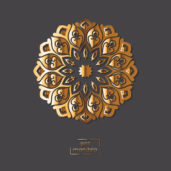 Bunga emas ornamental mandala oriental pada latar belakang warna abu-abu. Pola etnik kuno. India, Asia, arab, islamik, motif ottoman. Ilustrasi vektor . - Stok Vektor