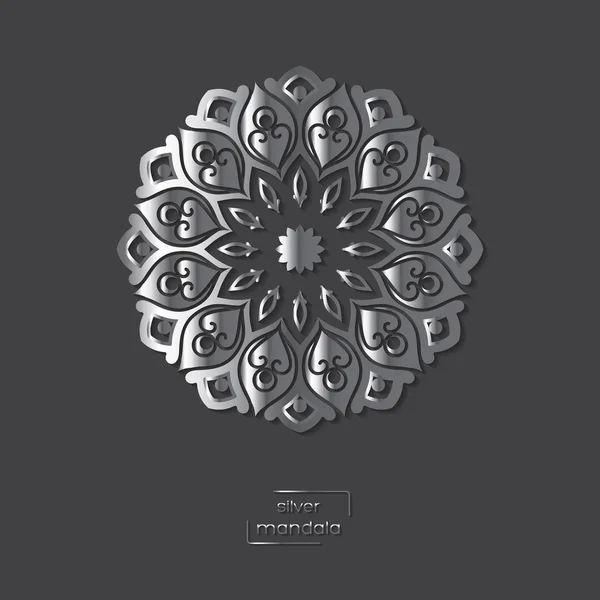 Dekorativní stříbrné květiny orientální mandaly na šedou barvu pozadí. Etnické vinobraní vzor. Asijské, indické, arabské, islámskou, osmanské motiv. Vektorové ilustrace. — Stockový vektor
