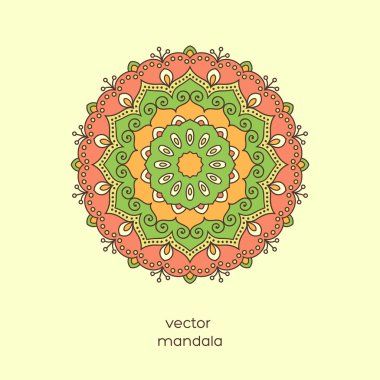Süs renkli çiçek mandala. Oryantal tarzda şık geometrik desen. Hindistan, Asya, Arap, İslam, Osmanlı, Fas motifi. Vektör çizim.