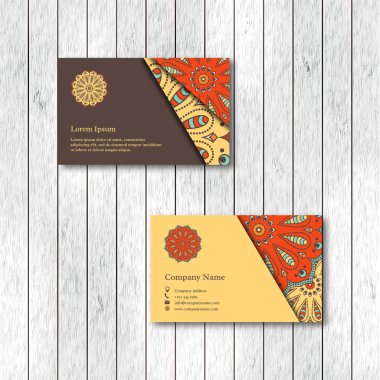 Dizi iki süs çiçek mandala kartları, iş, şablon ziyaret etti. Vintage dekoratif öğeler. Hindistan, Asya, Arap, İslam, Osmanlı motif. Vektör çizim.