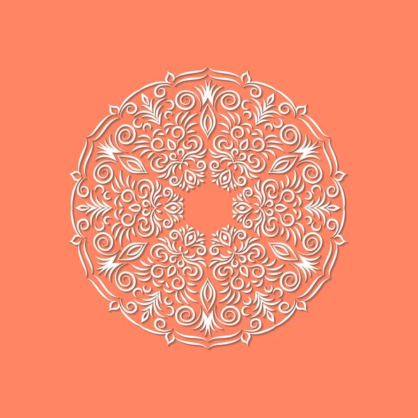 Ornamentale handgezeichnete Blume orientalisches Mandala auf rotem Hintergrund mit Schatteneffekt. Ethnische Vintage-Muster. indisches, asiatisches, arabisches, islamisches, osmanisches Motiv. Vektorillustration. — Stockvektor