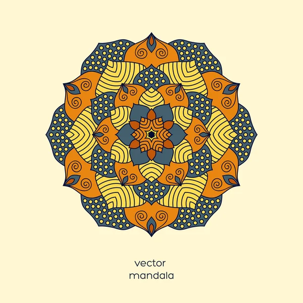 Dekorativní barevné květinové mandaly, ručně tažené geometrickým vzorem v orientálním stylu. Modré, žluté, oranžové barvy. Indické, asijské, arabské, islámskou, osmanské, marocké motiv. Vektorové ilustrace. — Stockový vektor